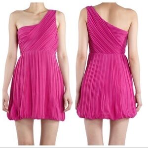 Theory Taliana pink silk one shoulder pleated mini dress size 6